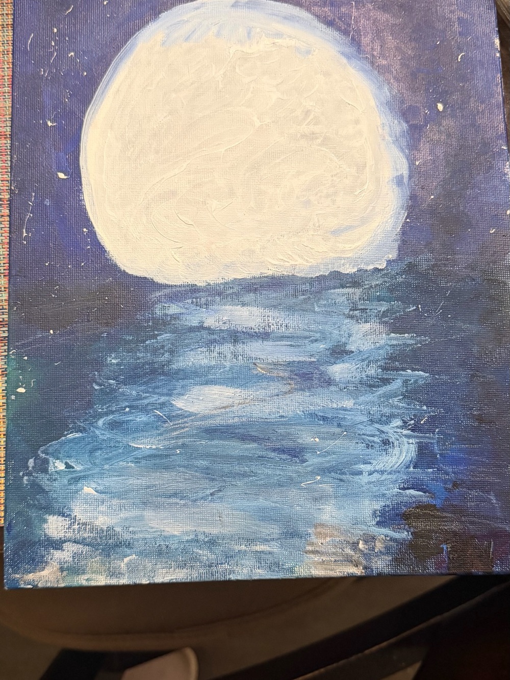 Blue Moonlight Ocean Canvas Art Print - Home Art